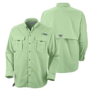 Columbia PFG Bahama II Fishing Shirt Mens Medium Green Long Sleeve Performance